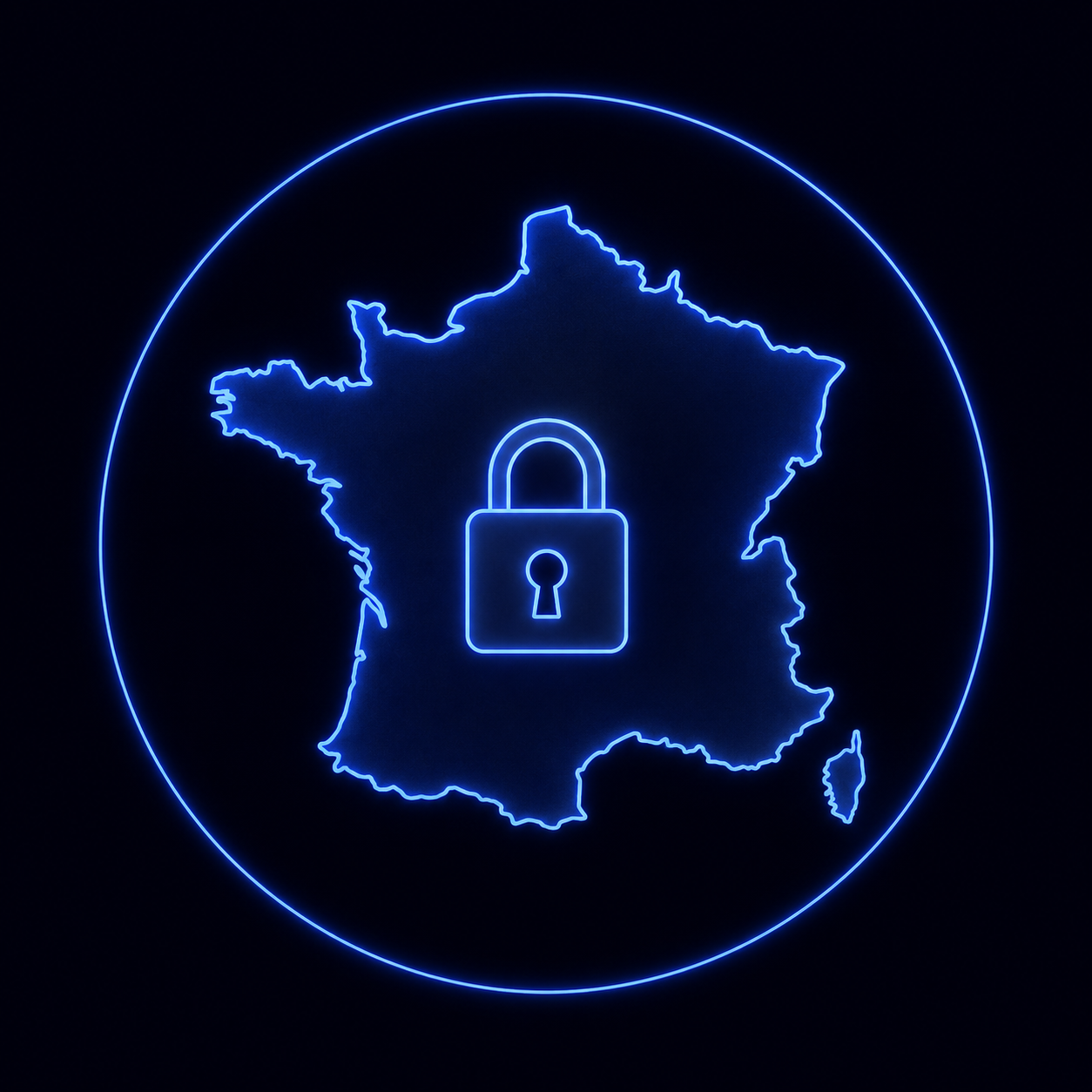 Carte de France stylisée avec un cadenas, représentant une instance privée hébergée en France